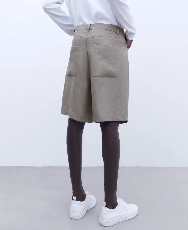 Adolfo Dominguez Pantalons*Bermuda En Pur Lin Gris/Vert