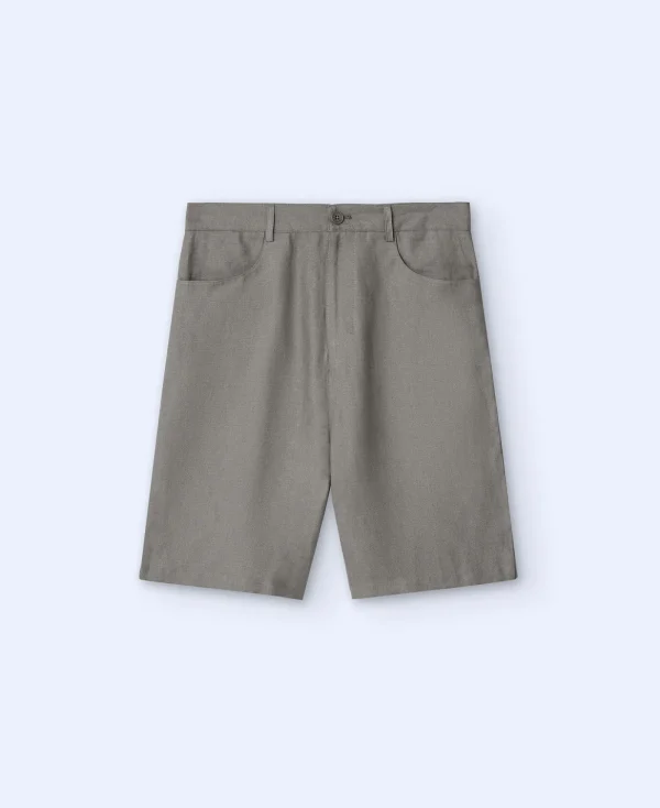 Adolfo Dominguez Pantalons*Bermuda En Pur Lin Gris/Vert