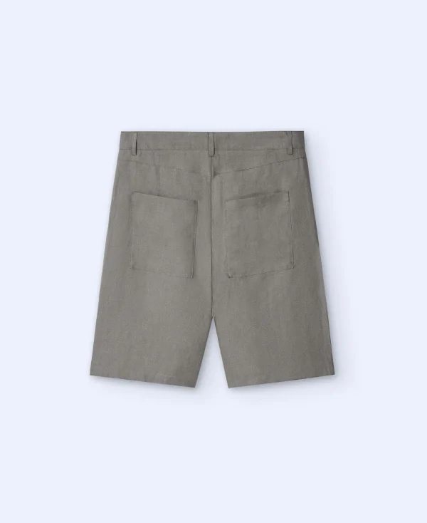 Adolfo Dominguez Pantalons*Bermuda En Pur Lin Gris/Vert