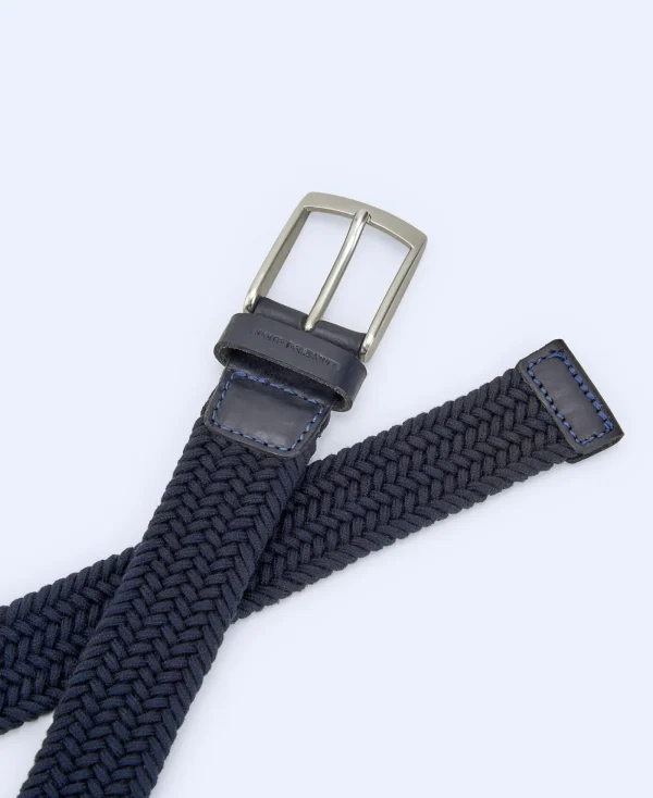 Adolfo Dominguez Ceinture*Ceinture Tressee En Cuir Et Coton Bleu Marine