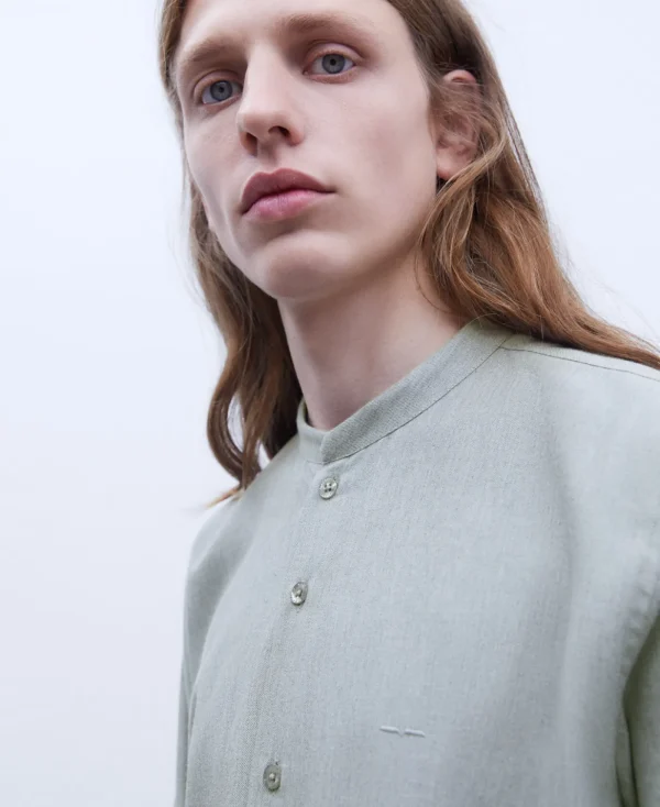 Adolfo Dominguez Chemises*Chemise A Col Mao En Coton Gris Clair