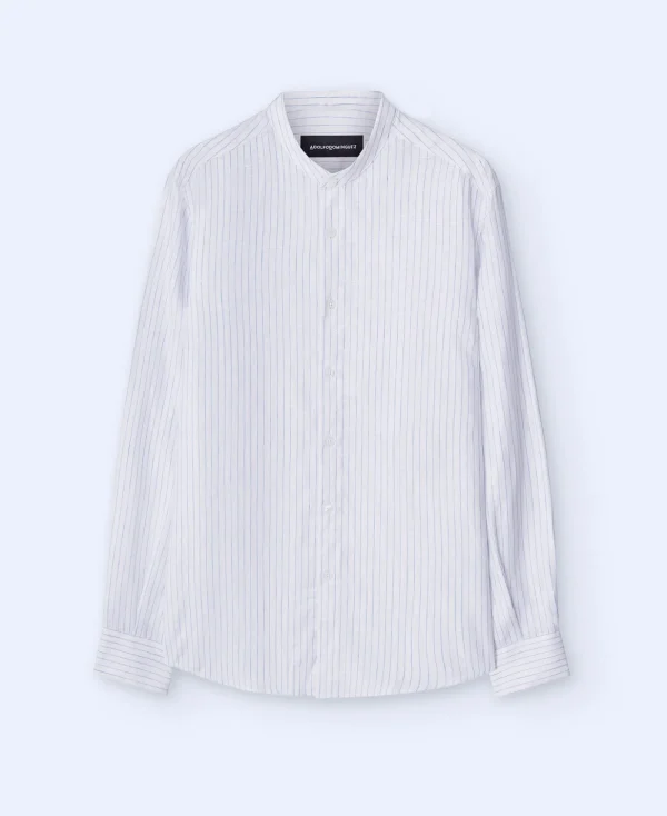 Adolfo Dominguez Chemises*Chemise A Col Mao En Lin Europeen Rayures Blanches Et Bleues