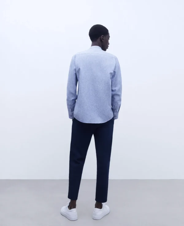 Adolfo Dominguez Chemises*Chemise A Col Mao En Lyocell Et Lin Bleu