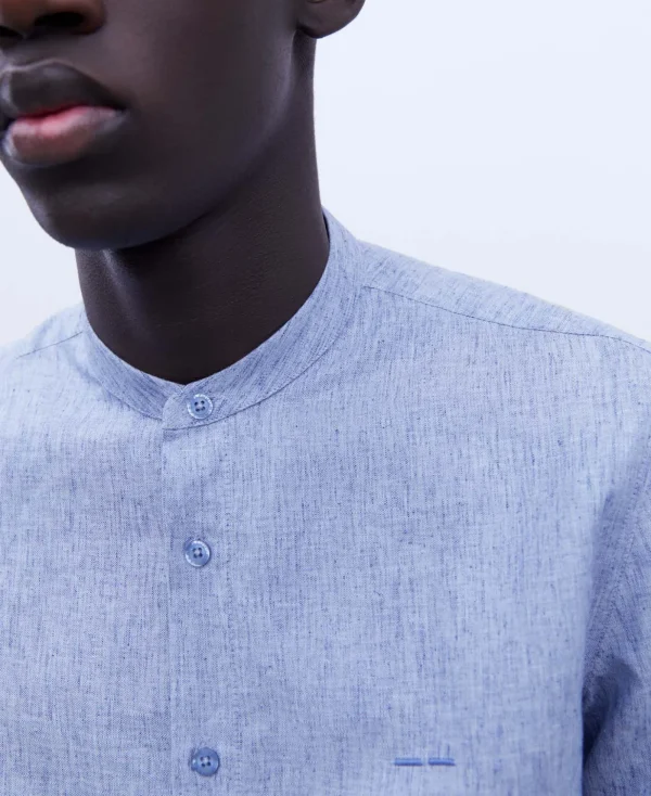 Adolfo Dominguez Chemises*Chemise A Col Mao En Lyocell Et Lin Bleu