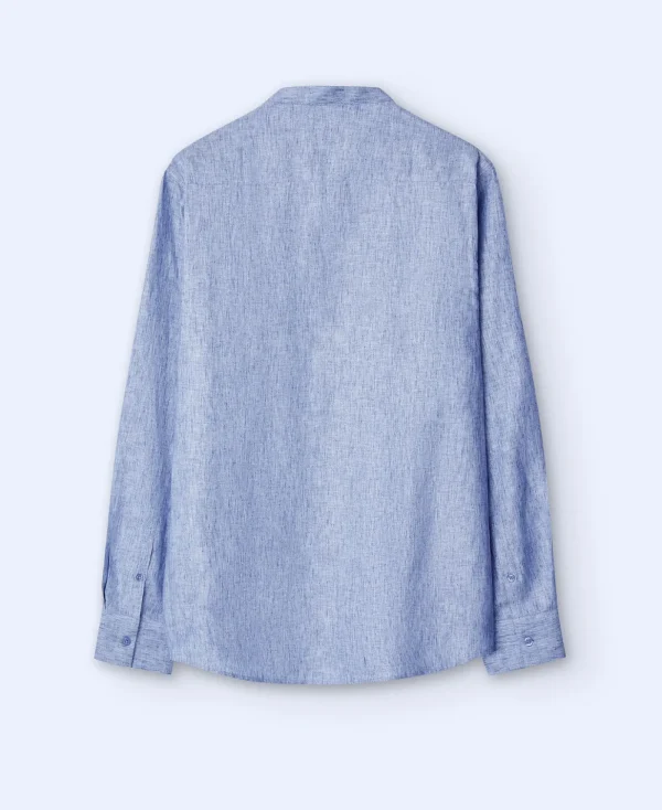 Adolfo Dominguez Chemises*Chemise A Col Mao En Lyocell Et Lin Bleu