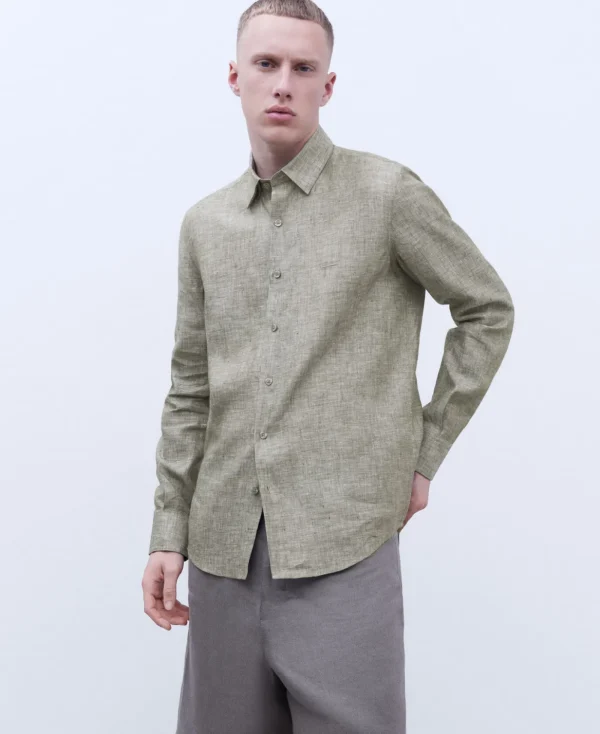 Adolfo Dominguez Chemises*Chemise A Col Revers En Lin Europeen Kaki