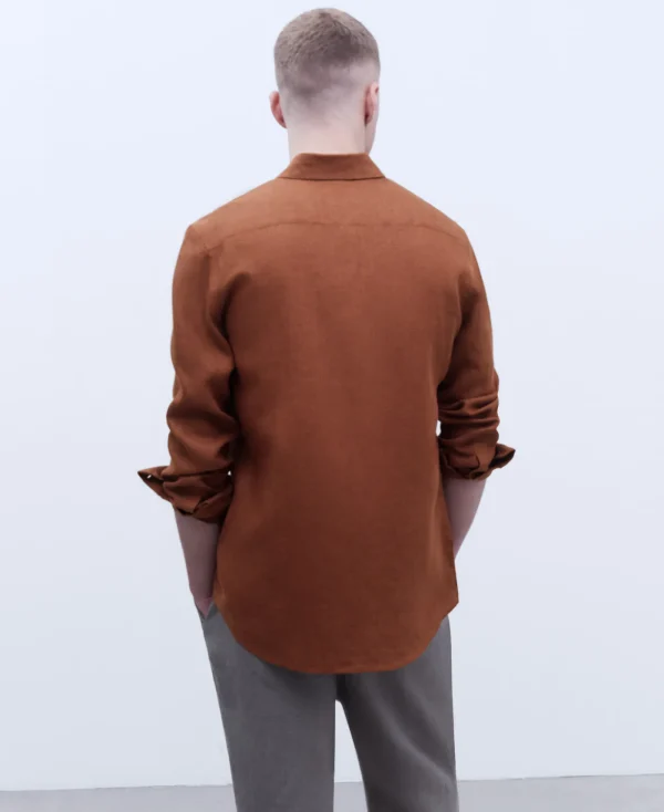 Adolfo Dominguez Chemises*Chemise A Col Revers En Lin Europeen Terracotta