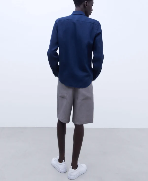 Adolfo Dominguez Chemises*Chemise Col A Revers En Lin Bleu Intense