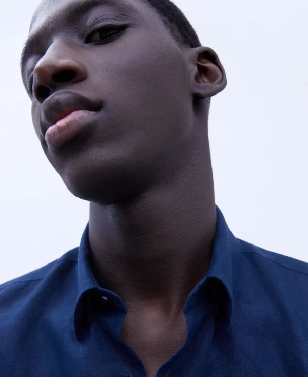 Adolfo Dominguez Chemises*Chemise Col A Revers En Lin Bleu Intense