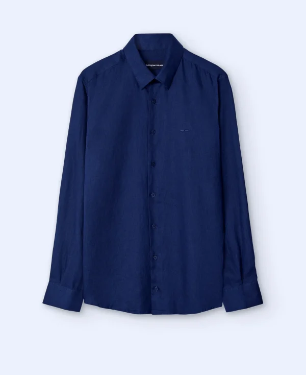 Adolfo Dominguez Chemises*Chemise Col A Revers En Lin Bleu Intense