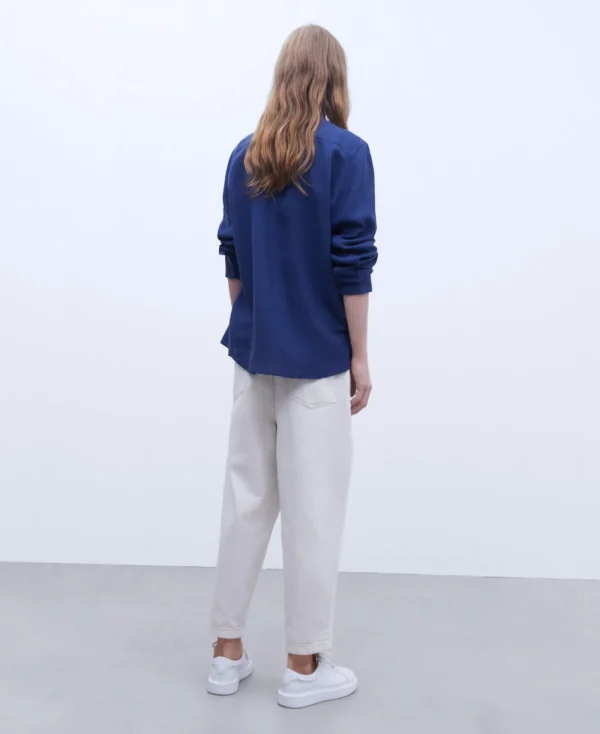 Adolfo Dominguez Chemises*Chemise Col A Revers En Pur Lin Bleu Marine