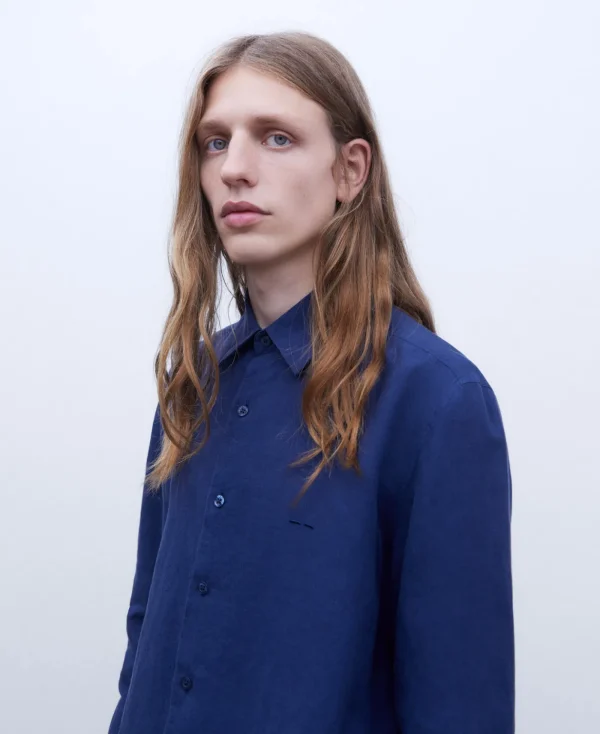 Adolfo Dominguez Chemises*Chemise Col A Revers En Pur Lin Bleu Marine