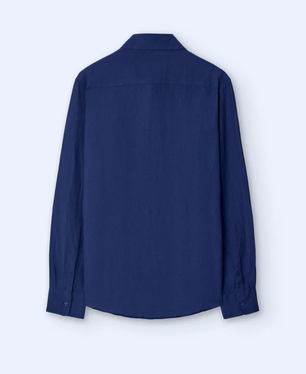 Adolfo Dominguez Chemises*Chemise Col A Revers En Pur Lin Bleu Marine