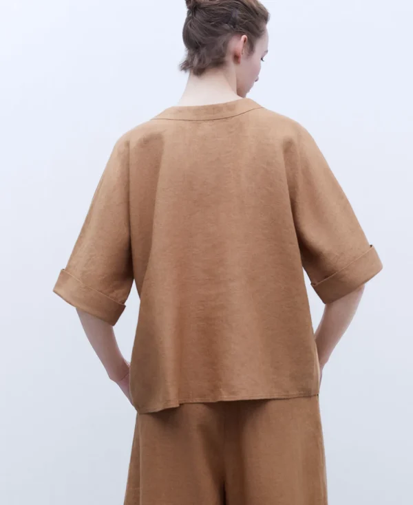 Adolfo Dominguez Chemises Et Tops*Chemise En Lin Europeen Camel