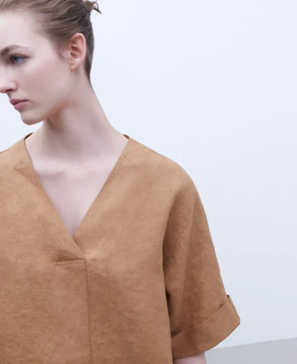 Adolfo Dominguez Chemises Et Tops*Chemise En Lin Europeen Camel
