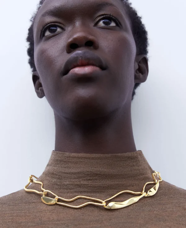 Adolfo Dominguez Bijuteria*Collier A Maillons En Zinc Dore