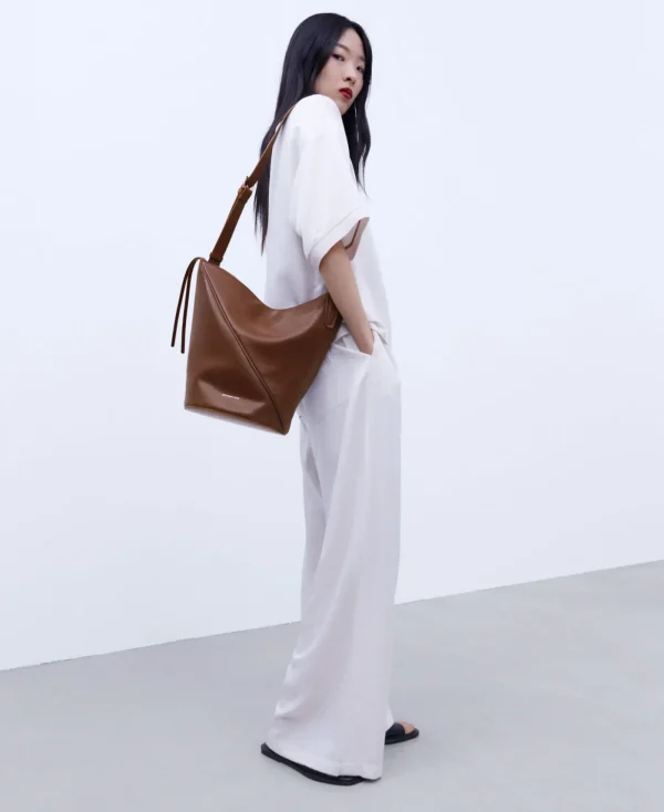 Adolfo Dominguez Sacs*Grand Sac Hobo En Cuir Responsable Cuir Fonce