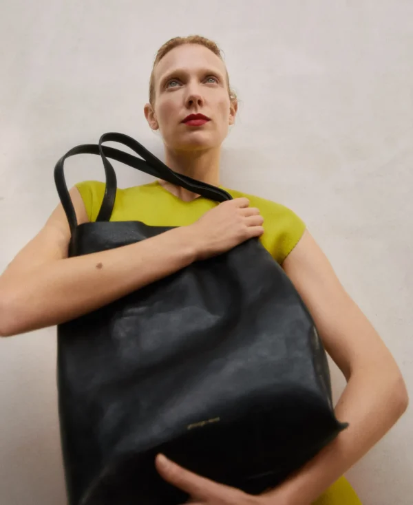 Adolfo Dominguez Sacs*Maxi Sac Shopper En Cuir De Vachette Noir