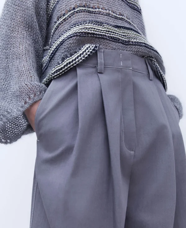 Adolfo Dominguez Pantalons*Pantalon Ample En Tissu De Coton. Gris