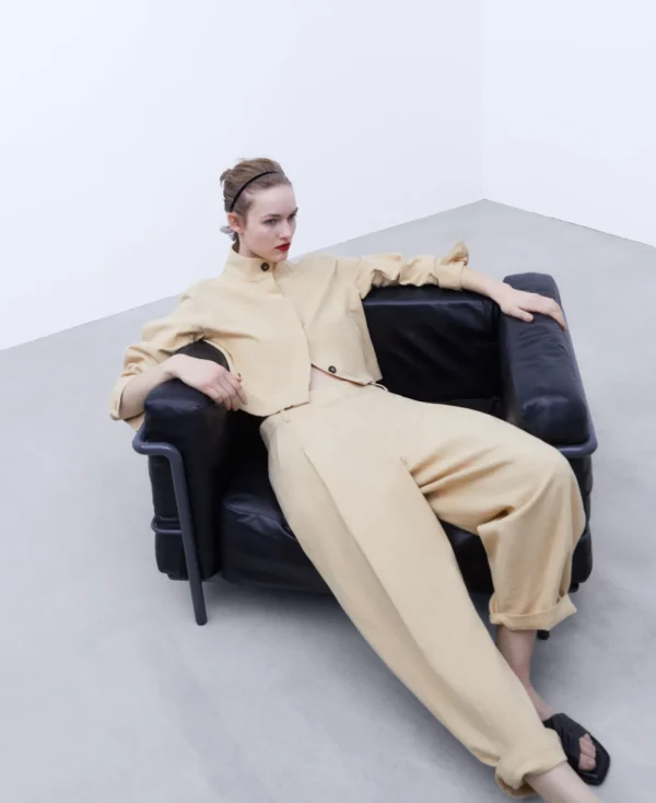 Adolfo Dominguez Pantalons*Pantalon Banane En Lin Et Coton Jaune Clair