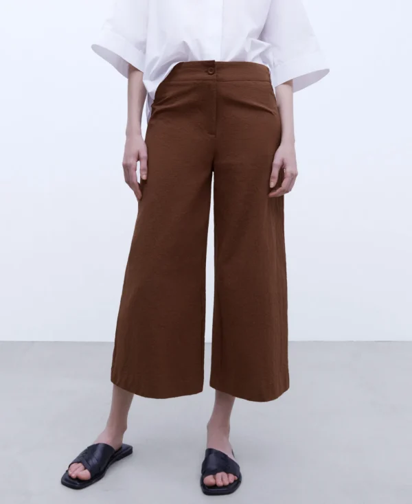 Adolfo Dominguez Pantalons*Pantalon En Seersucker De Coton. Marron