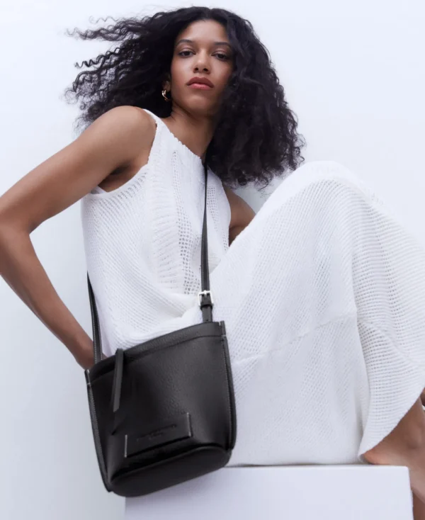 Adolfo Dominguez Sacs*Petit Sac A Bandouliere A Texture Grainee Noir