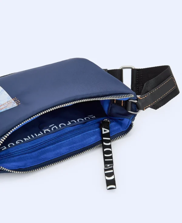 Adolfo Dominguez Sacs*Petit Sac A Bandouliere En Tissu Matelasse Bleu Marine