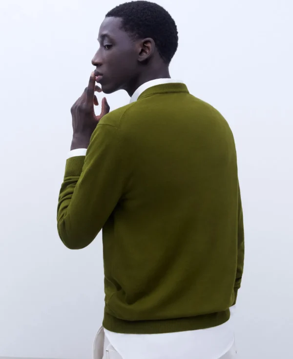 Adolfo Dominguez Mailles*Pull A Col En V En Coton Biologique Vert Gazon