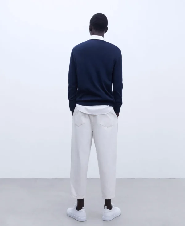 Adolfo Dominguez Mailles*Pull A Col En V En Coton Biologique Bleu Marine