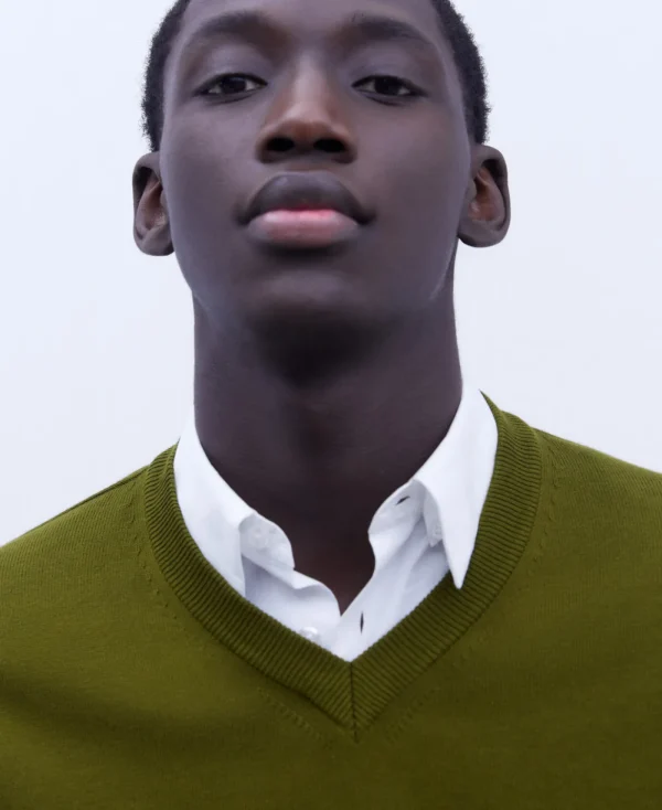 Adolfo Dominguez Mailles*Pull A Col En V En Coton Biologique Vert Gazon