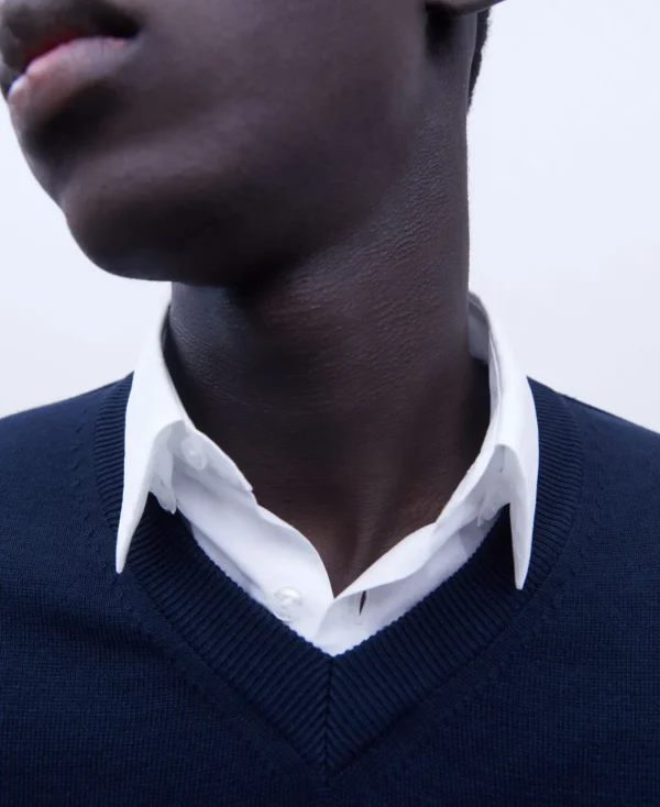 Adolfo Dominguez Mailles*Pull A Col En V En Coton Biologique Bleu Marine