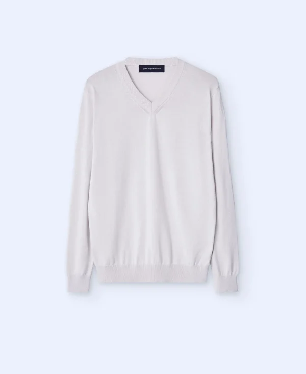 Adolfo Dominguez Mailles*Pull A Col En V En Coton Biologique Ecru