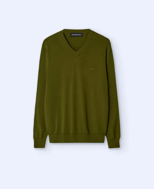 Adolfo Dominguez Mailles*Pull A Col En V En Coton Biologique Vert Gazon