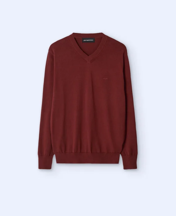 Adolfo Dominguez Mailles*Pull A Col En V En Coton Biologique Terracotta