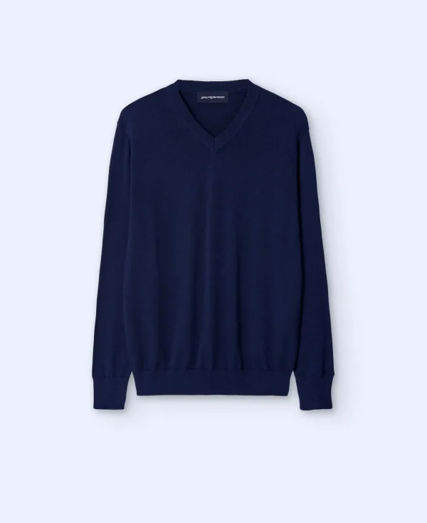 Adolfo Dominguez Mailles*Pull A Col En V En Coton Biologique Bleu Marine