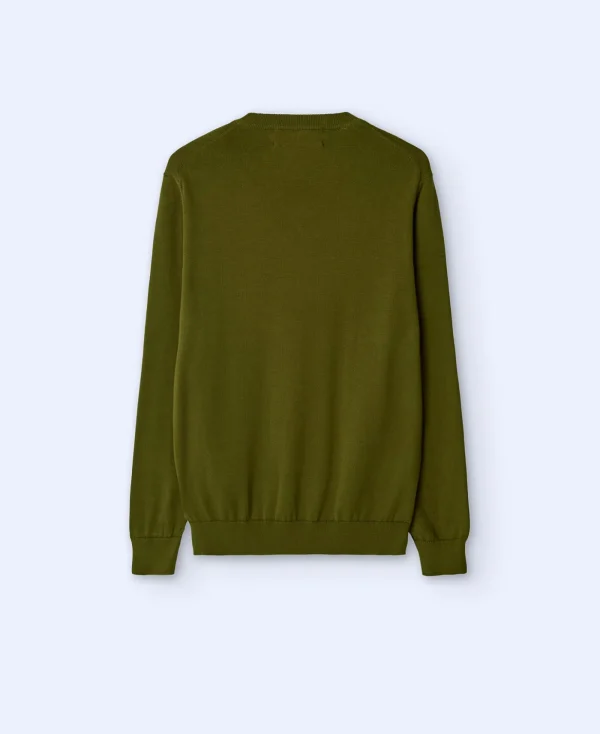 Adolfo Dominguez Mailles*Pull A Col En V En Coton Biologique Vert Gazon