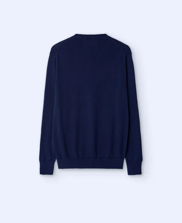 Adolfo Dominguez Mailles*Pull A Col En V En Coton Biologique Bleu Marine
