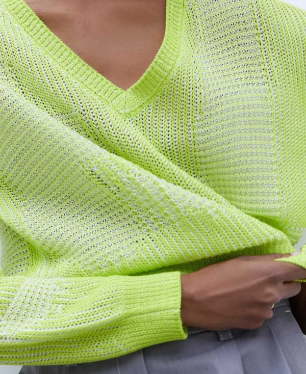 Adolfo Dominguez Maille*Pull A Col En V En Jacquard Vert Pistache