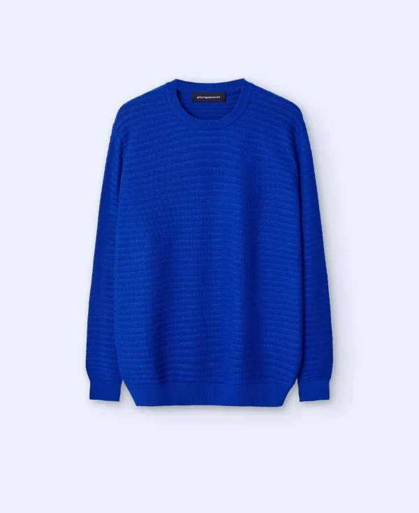 Adolfo Dominguez Mailles*Pull A Col Rond En Coton Cobalt