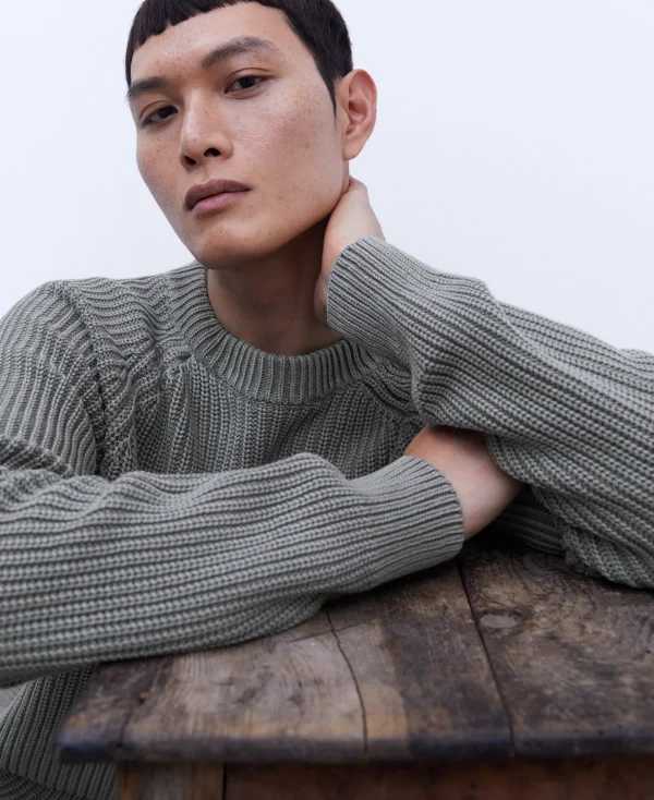 Adolfo Dominguez Mailles*Pull A Encolure Arrondie En Coton Gris Clair