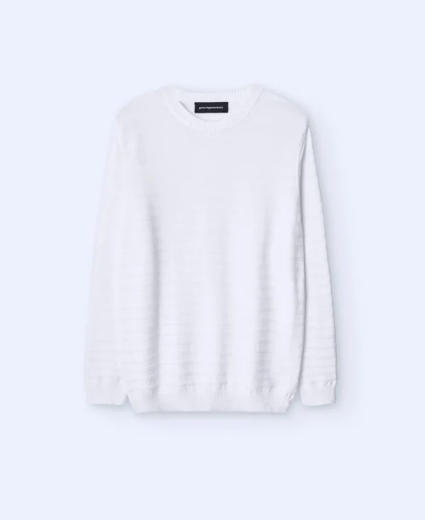 Adolfo Dominguez Mailles*Pull A Encolure Ronde Et Texture Rayee Blanc