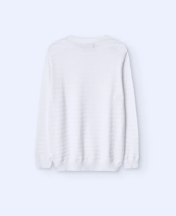 Adolfo Dominguez Mailles*Pull A Encolure Ronde Et Texture Rayee Blanc