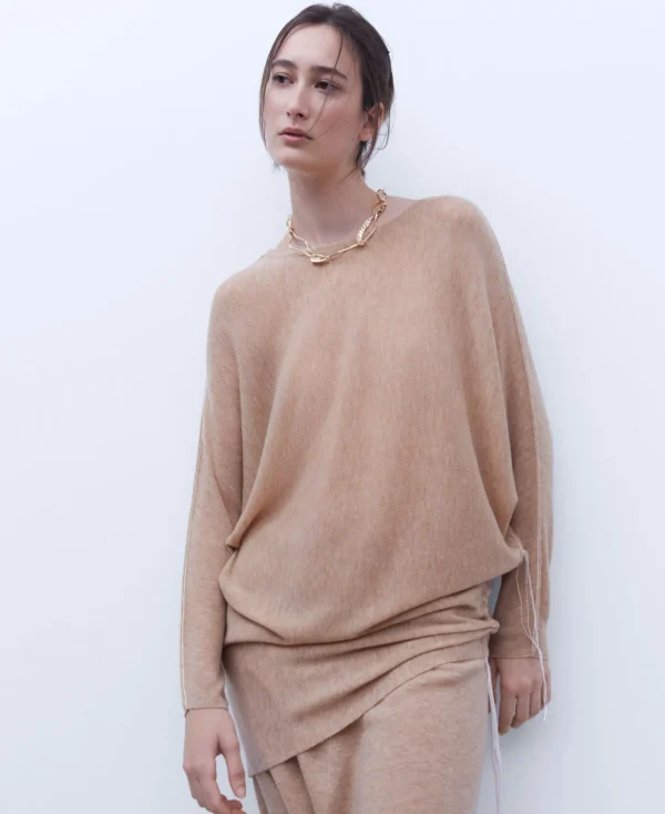 Adolfo Dominguez Maille*Pull A Manches Japonaises En Laine Merinos Camel