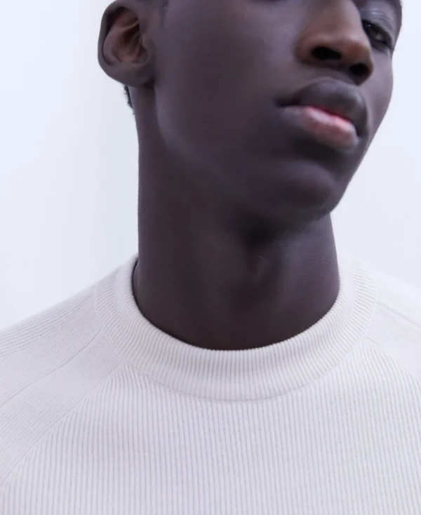 Adolfo Dominguez Mailles*Pull A Manches Raglan En Coton Blanc Casse