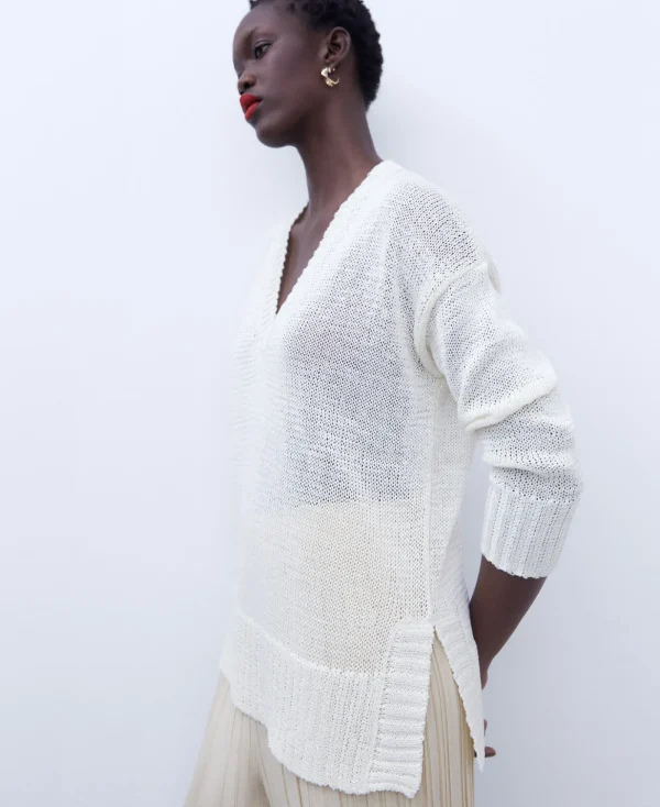 Adolfo Dominguez Maille*Pull Ample A Col En V Beige
