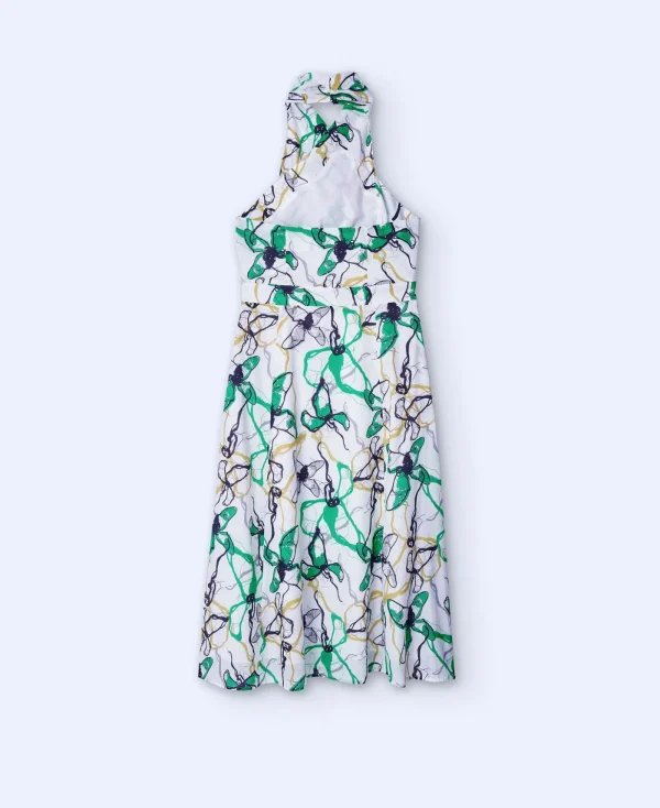 Adolfo Dominguez Robes & Combinaisons*Robe A Col Licou Et Dos Nu Vert Imprime