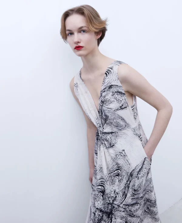 Adolfo Dominguez Robes & Combinaisons*Robe Cintree En Coton Ethique Noir/Ecru