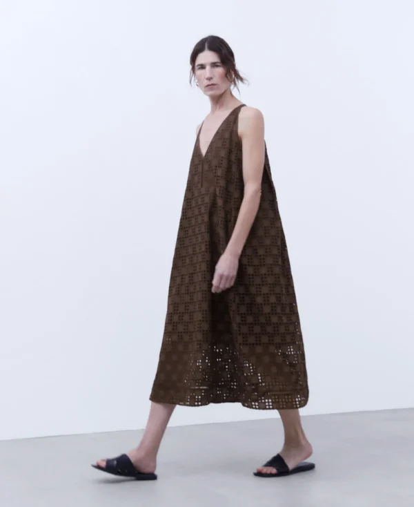 Adolfo Dominguez Robes & Combinaisons*Robe En Coton A La Ligne Evasee Chocolat