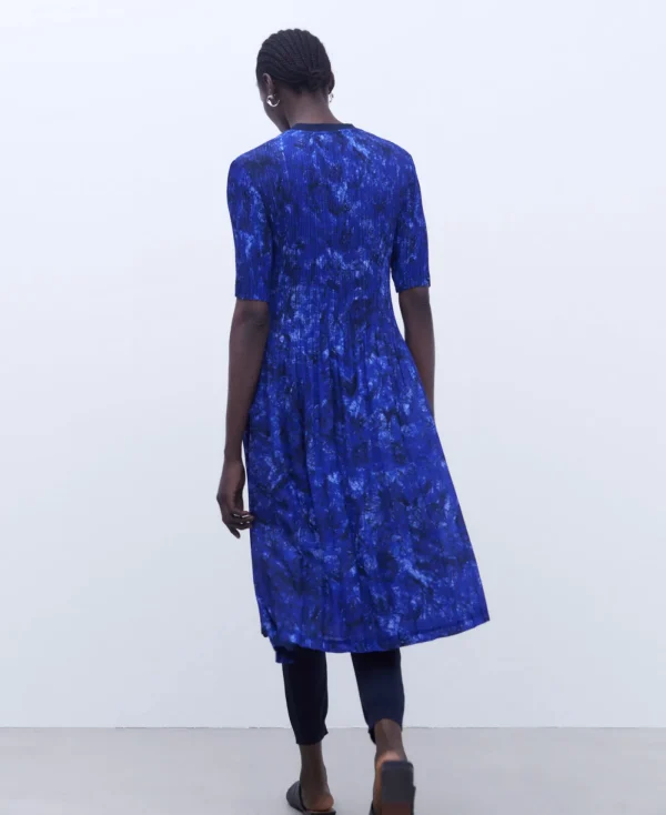Adolfo Dominguez Robes & Combinaisons*Robe En Crinkle Imprime Bleu Imprime