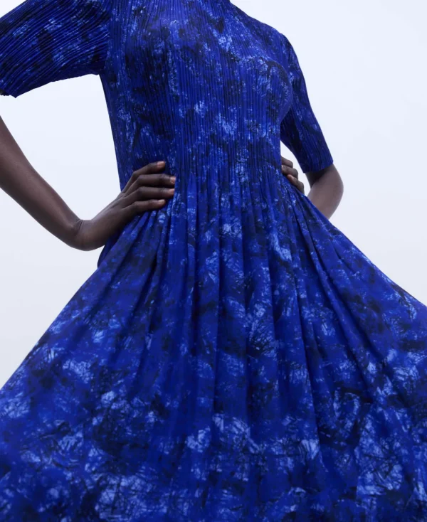 Adolfo Dominguez Robes & Combinaisons*Robe En Crinkle Imprime Bleu Imprime